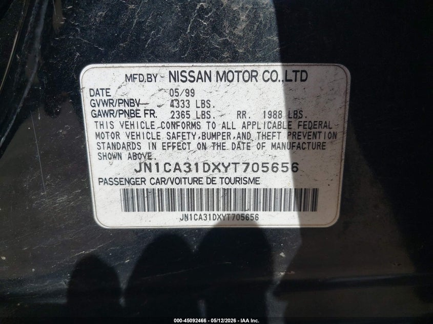 2000 NISSAN MAXIMA SEDAN 3.0L V-6 DOHC, 222HP