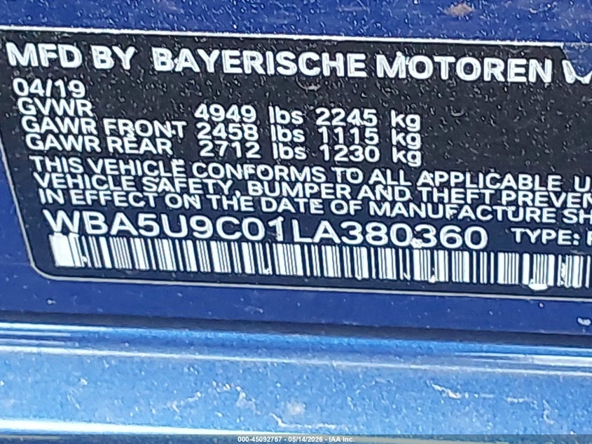 VIN: WBA5U9C01LA380360 2020 BMW M340I M340I XDRIVE