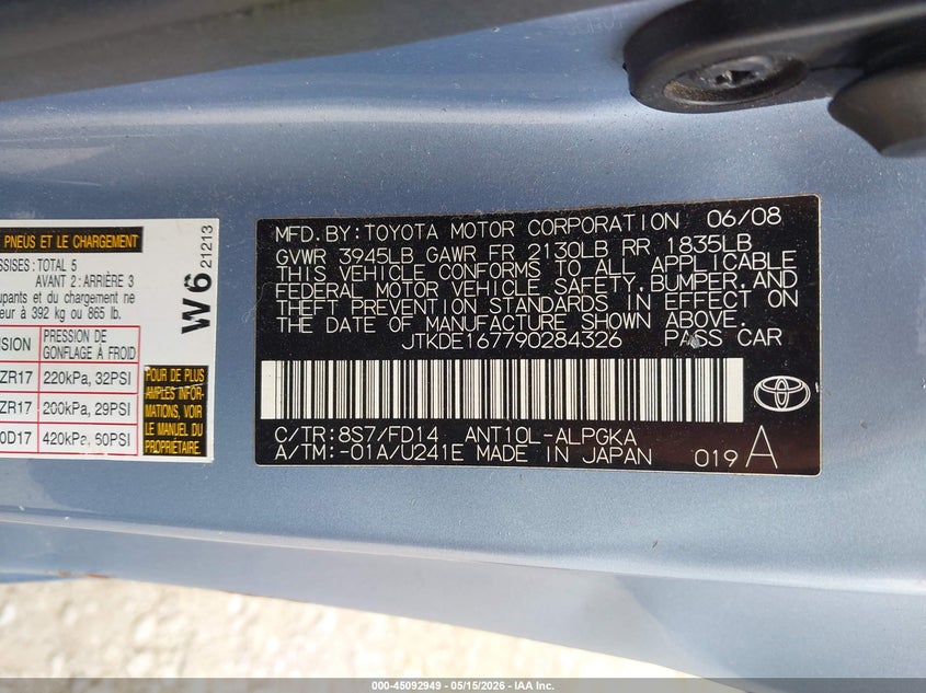 2009 Scion Tc VIN: JTKDE167790284326 Lot: 45092949