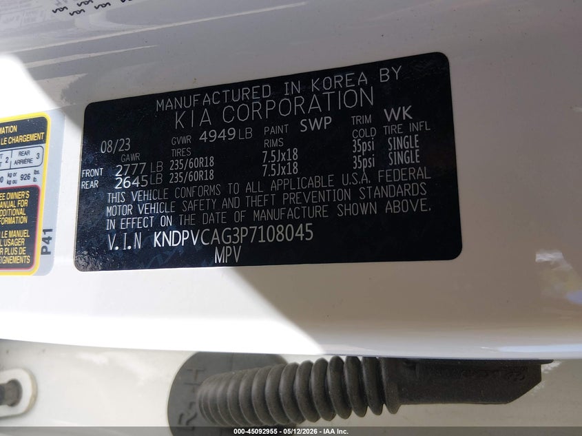 VIN KNDPVCAG3P7108045 2023 KIA SPORTAGE HYBRID EX