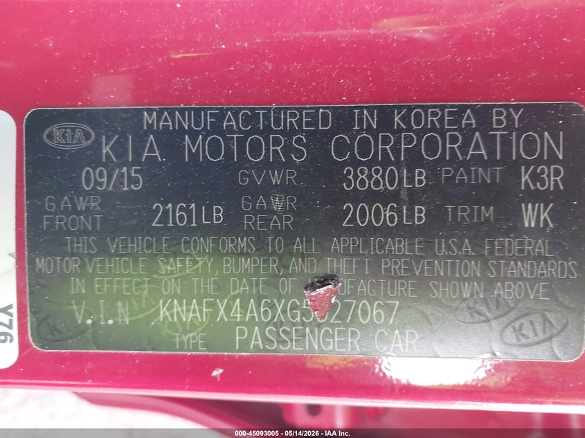 2016 KIA FORTE SEDAN 1.8L I-4 DOHC, VVT, 145HP