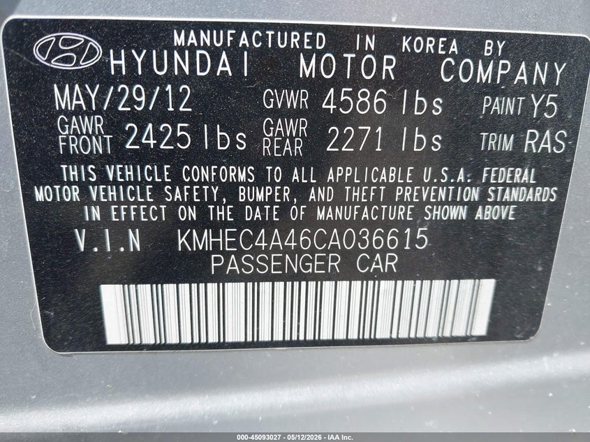KMHEC4A46CA036615 2012 Hyundai Sonata 2.4 Hybrid silver