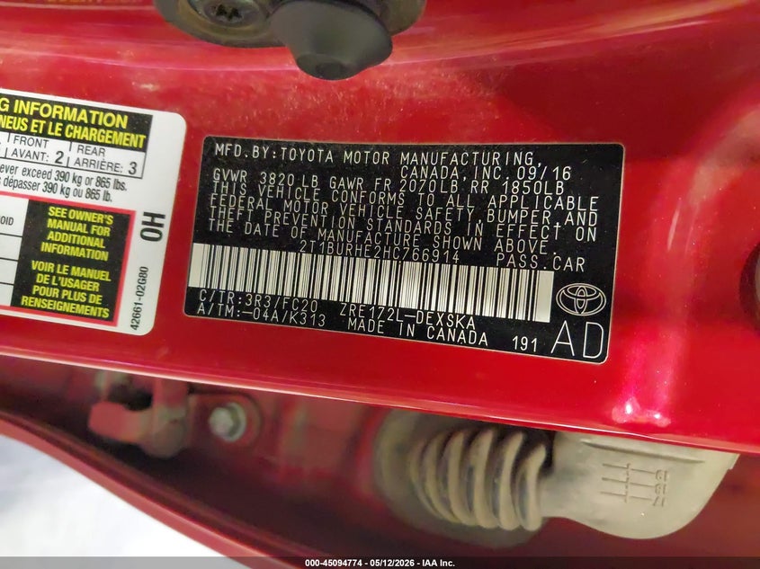 VIN 2T1BURHE2HC766914 2017 TOYOTA COROLLA SE