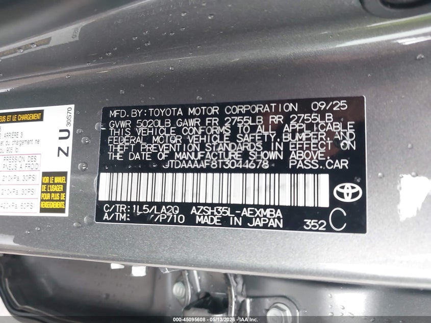 2026 Toyota Crown Xle VIN: JTDAAAAF8T3044678 Lot: 45095608