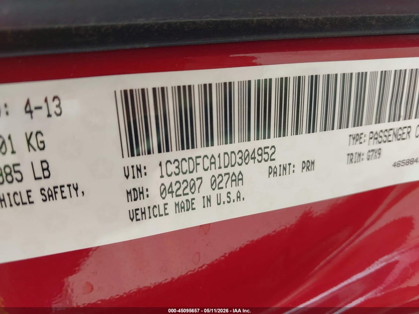 2013 DODGE DART SEDAN 2.0L I-4 DOHC, VVT, 160HP