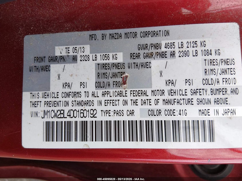 2013 Mazda Mazda5 Sport VIN: JM1CW2BL4D0160192 Lot: 45095828