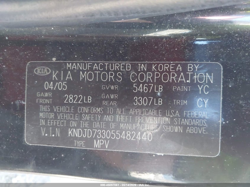 2005 Kia Sorento Ex/Lx VIN: KNDJD733055482440 Lot: 45097061