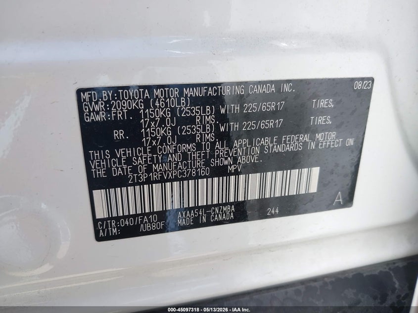2023 TOYOTA RAV 4 SPORT UTILITY VEHICLE 2.5L I-4 DI, DOHC, VVT, 203HP