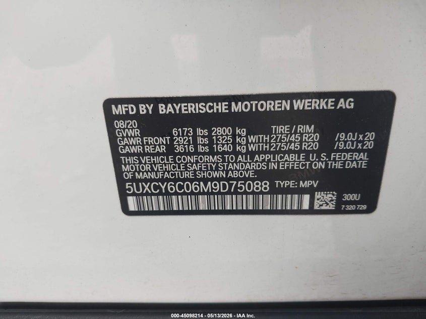 2021 BMW X6 xDrive40I VIN: 5UXCY6C06M9D75088 Lot: 45098214