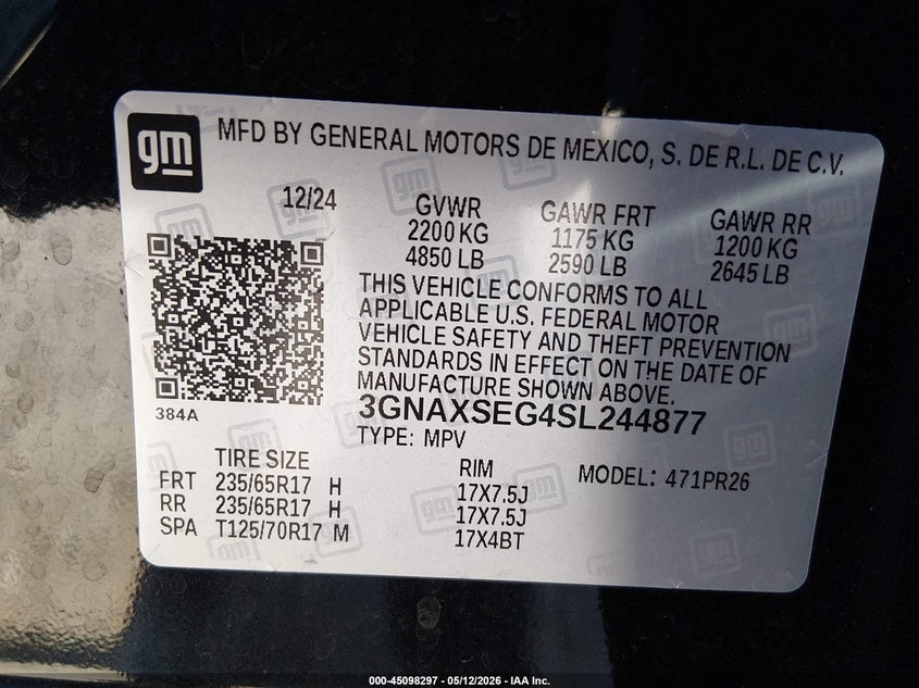 VIN 3GNAXSEG4SL244877 2025 CHEVROLET EQUINOX AWD ACTIV