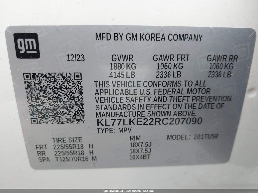 VIN KL77LKE22RC207090 2024 CHEVROLET TRAX FWD ACTIV