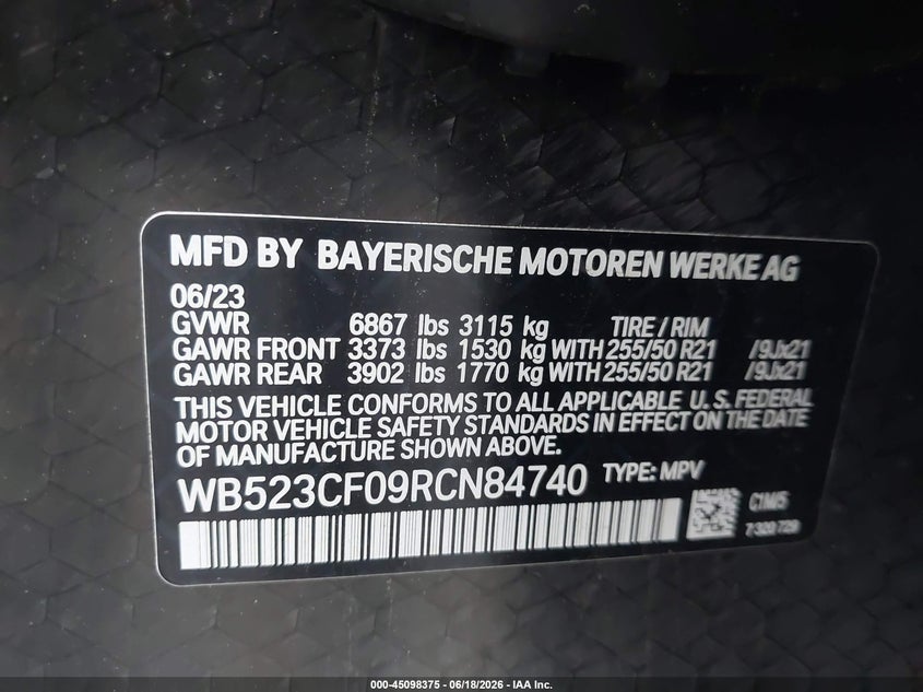 2024 BMW Ix xDrive50 VIN: WB523CF09RCN84740 Lot: 45098375