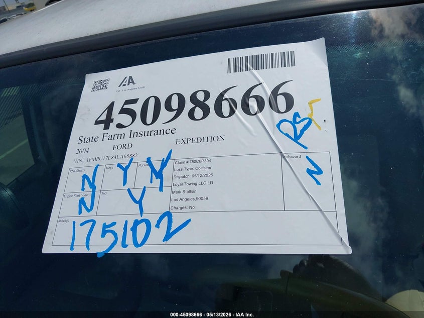 2004 Ford Expedition Eddie Bauer VIN: 1FMPU17L84LA65882 Lot: 45098666