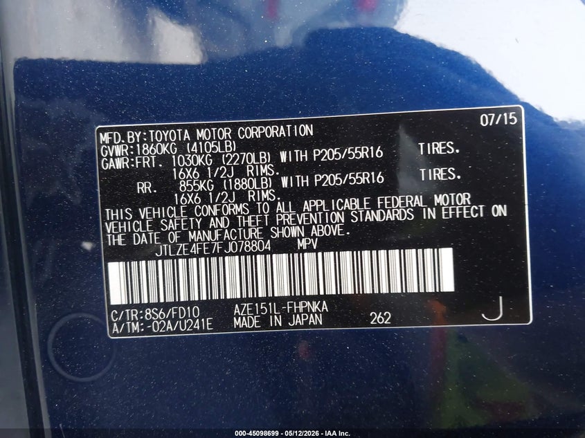 2015 Scion Xb VIN: JTLZE4FE7FJ078804 Lot: 45098699