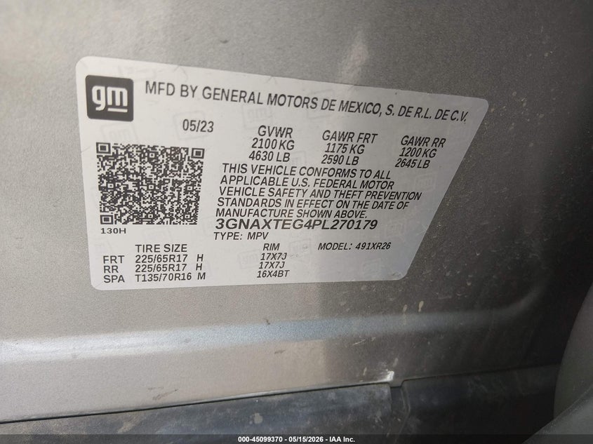 VIN 3GNAXTEG4PL270179 2023 CHEVROLET EQUINOX AWD 2FL