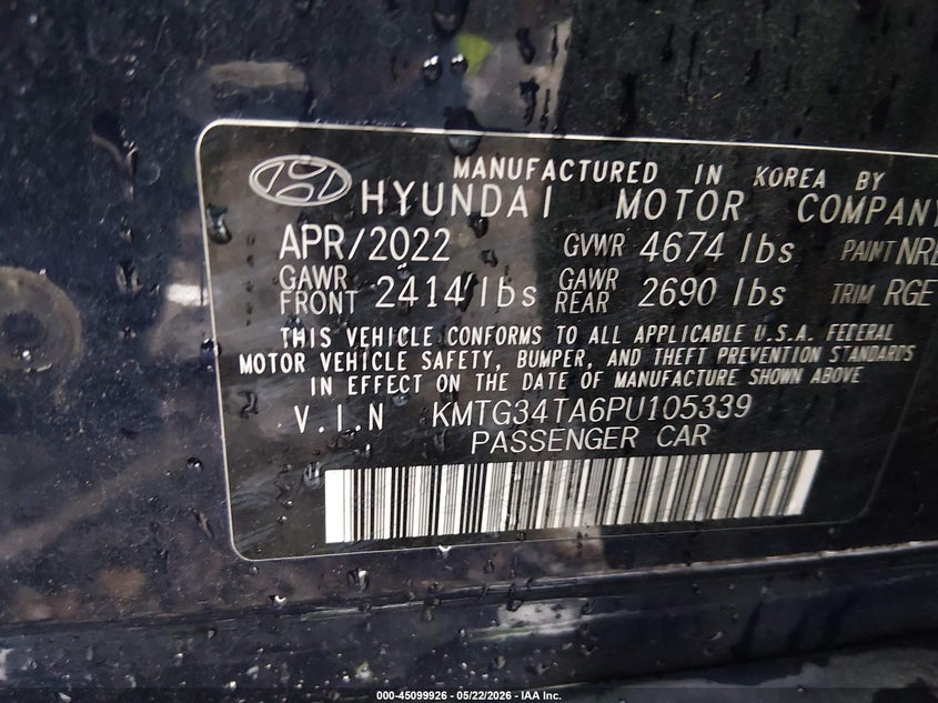 2023 Genesis G70 2.0T Rwd VIN: KMTG34TA6PU105339 Lot: 45099926