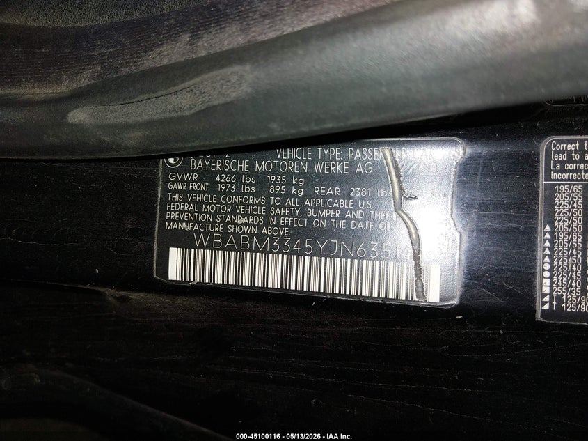 BMW 323CI 2000 VIN WBABM3345YJN63514