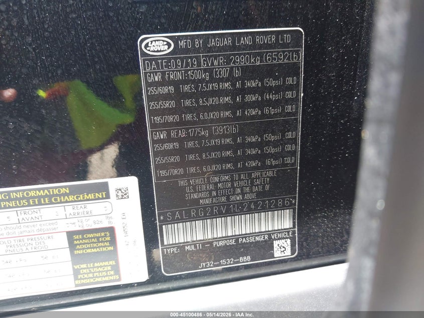 2020 Land Rover Discovery Se VIN: SALRG2RV1L2421286 Lot: 45100486