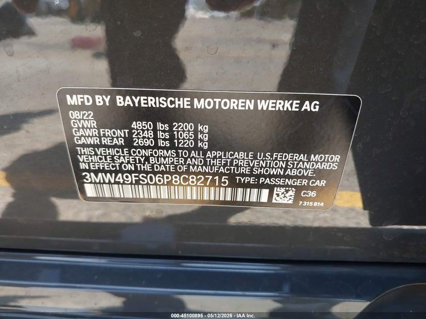 VIN: 3MW49FS06P8C82715 2023 BMW M340I