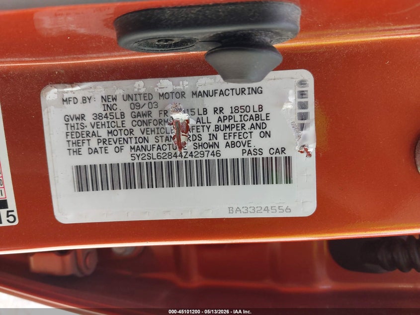 2004 Pontiac Vibe VIN: 5Y2SL62844Z429746 Lot: 45101200