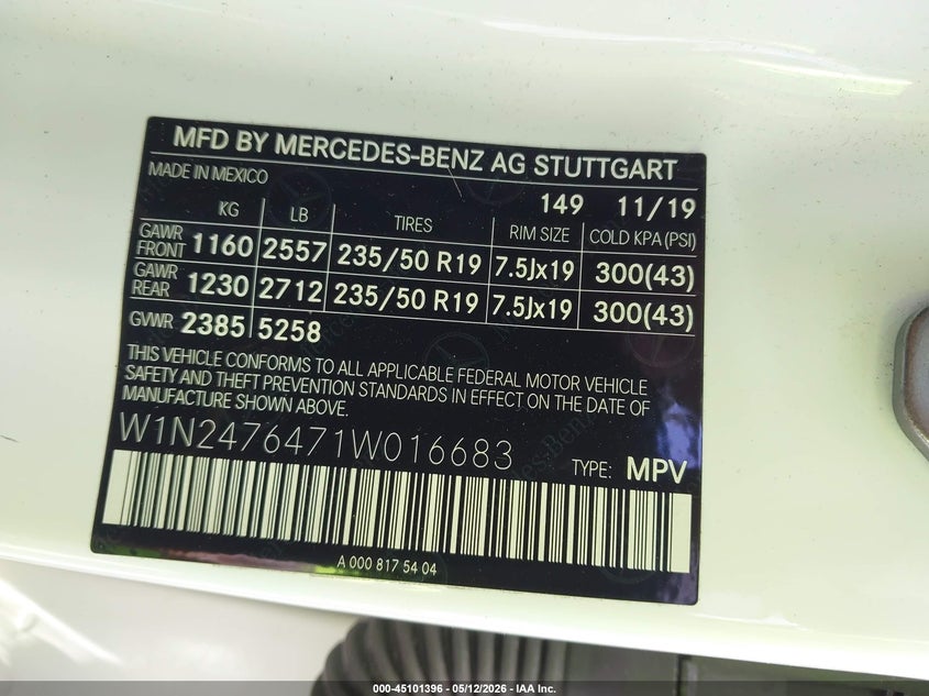 2020 Mercedes-Benz Glb 250 4Matic VIN: W1N4M4HB4LW016683 Lot: 45101396