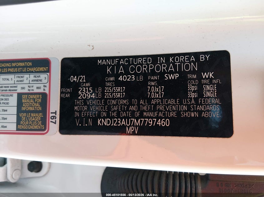 KIA SOUL 2021 VIN KNDJ23AU7M7797460