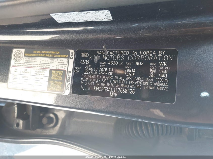 VIN KNDP63AC1L7658526 2020 KIA SPORTAGE S