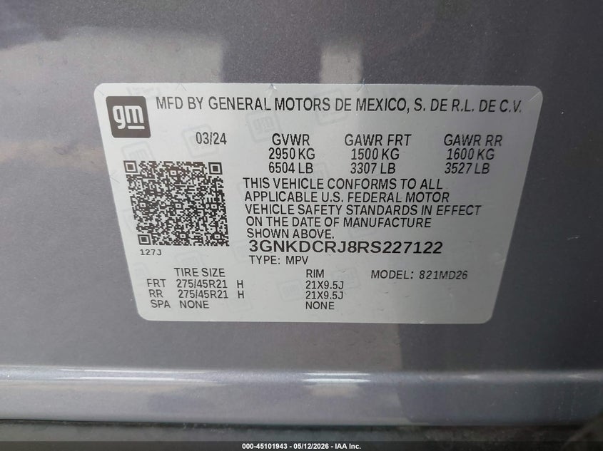 2024 Chevrolet Blazer Ev Eawd Rs VIN: 3GNKDCRJ8RS227122 Lot: 45101943