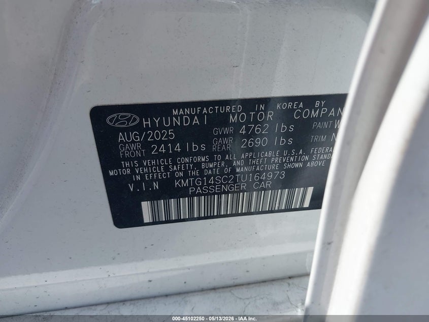 2026 Genesis G70 2.5T Rwd VIN: KMTG14SC2TU164973 Lot: 45102250