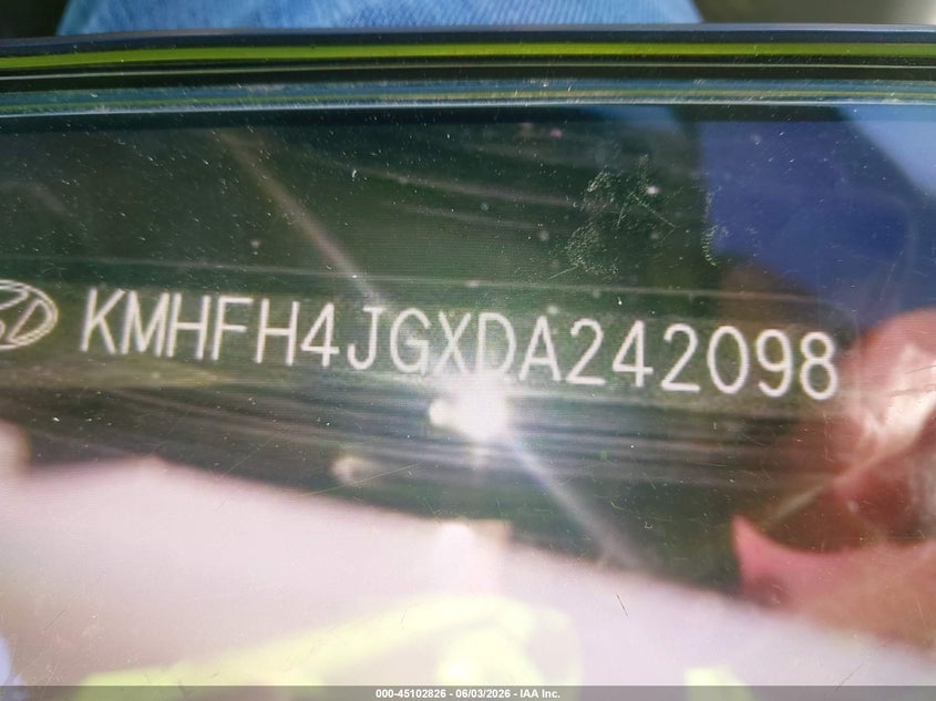 2013 Hyundai Azera VIN: KMHFH4JGXDA242098 Lot: 45102826