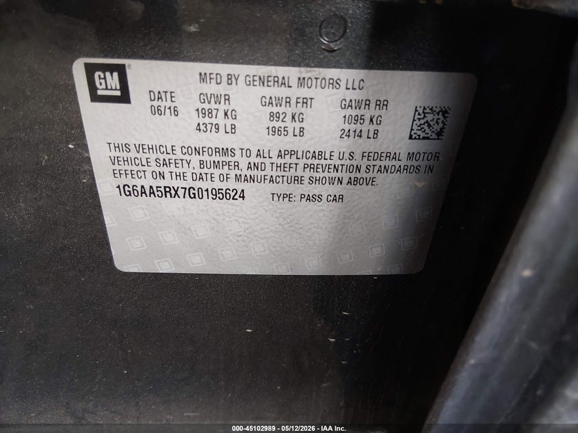 2016 Cadillac Ats Standard VIN: 1G6AA5RX7G0195624 Lot: 45102989