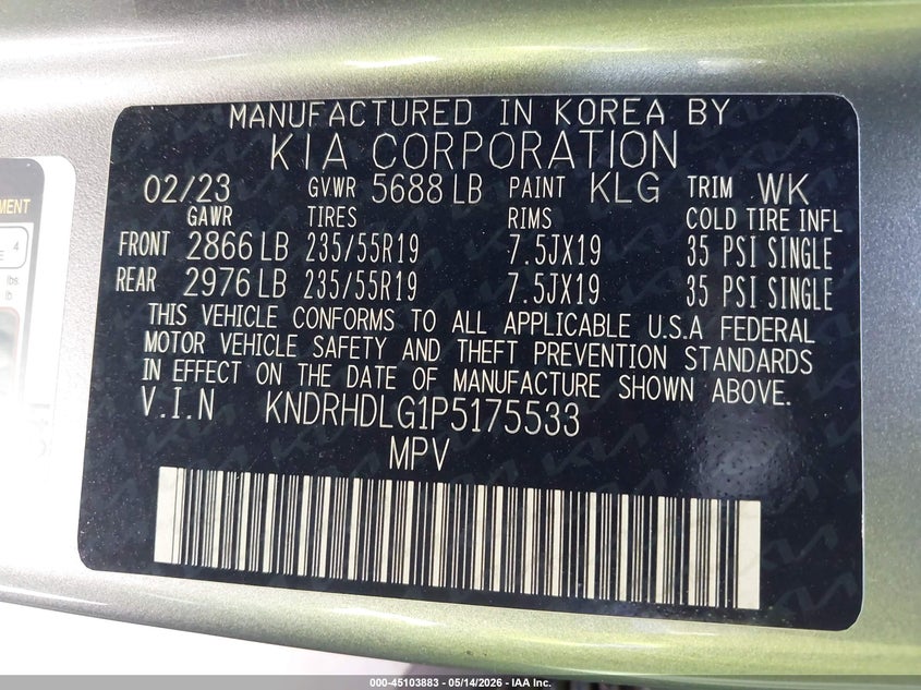 VIN KNDRHDLG1P5175533 2023 KIA SORENTO HYBRID EX