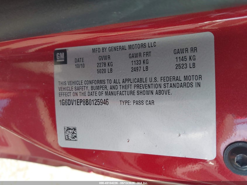 2011 Cadillac Cts-V VIN: 1G6DV1EP8B0125946 Lot: 45104226