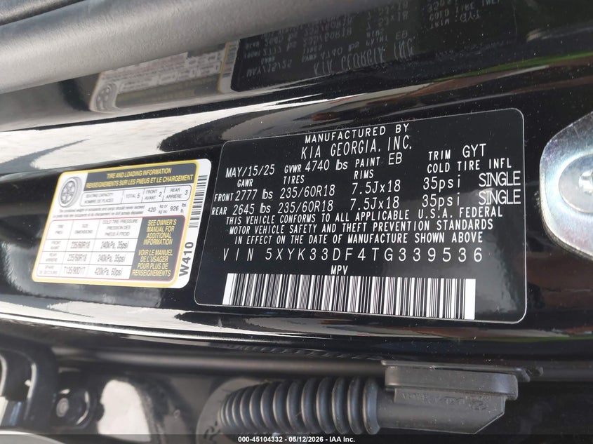 VIN 5XYK33DF4TG339536 2026 KIA SPORTAGE EX