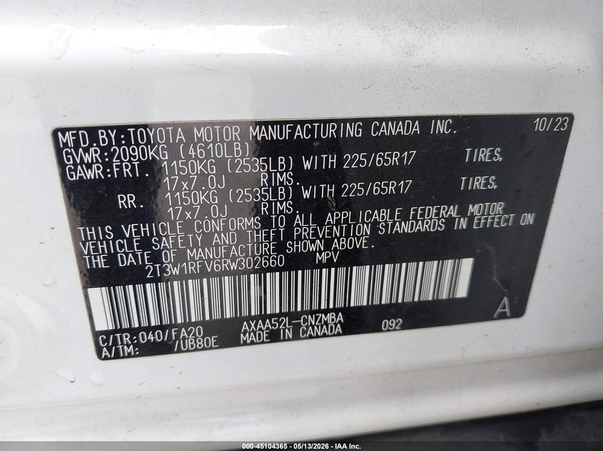 VIN 2T3W1RFV6RW302660 2024 TOYOTA RAV4 XLE