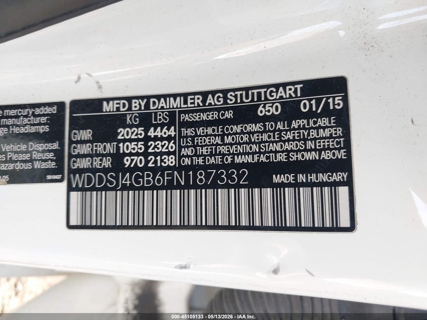2015 Mercedes-Benz Cla 250 4Matic VIN: WDDSJ4GB6FN187332 Lot: 45105133