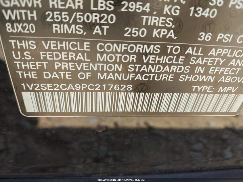 2023 Volkswagen Atlas Cross Sport 3.6L V6 Sel/3.6L V6 Sel R-Line Black VIN: 1V2SE2CA9PC217628 Lot: 45105316