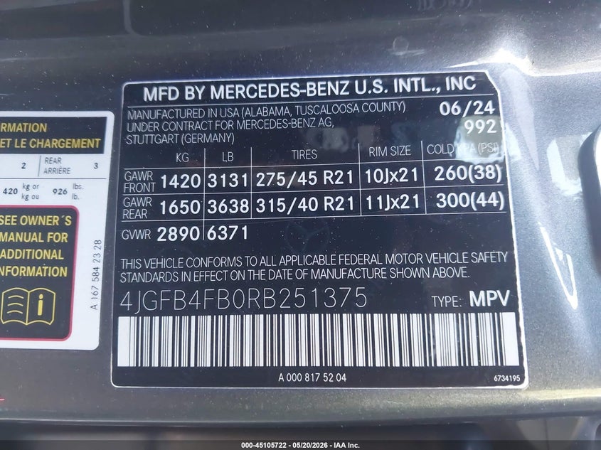 2024 Mercedes-Benz Gle 350 4Matic VIN: 4JGFB4FB0RB251375 Lot: 45105722