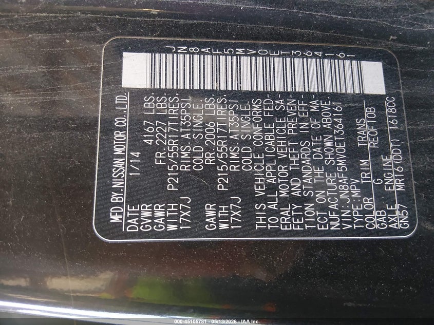 2014 Nissan Juke Nismo/S/Sl/Sv VIN: JN8AF5MV0ET364161 Lot: 45105781