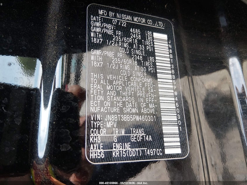 NISSAN ROGUE 2023 VIN JN8BT3BB5PW460301
