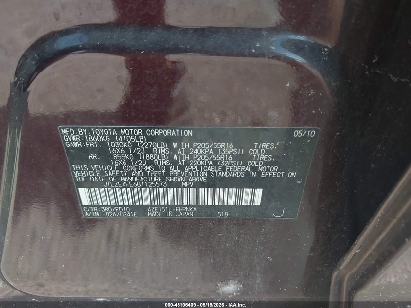 2011 Scion Xb VIN: JTLZE4FE6B1125573 Lot: 45106409