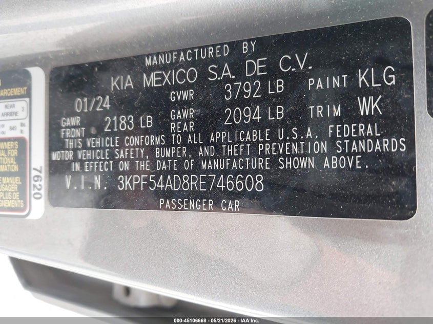 VIN 3KPF54AD8RE746608 2024 KIA FORTE GT-LINE