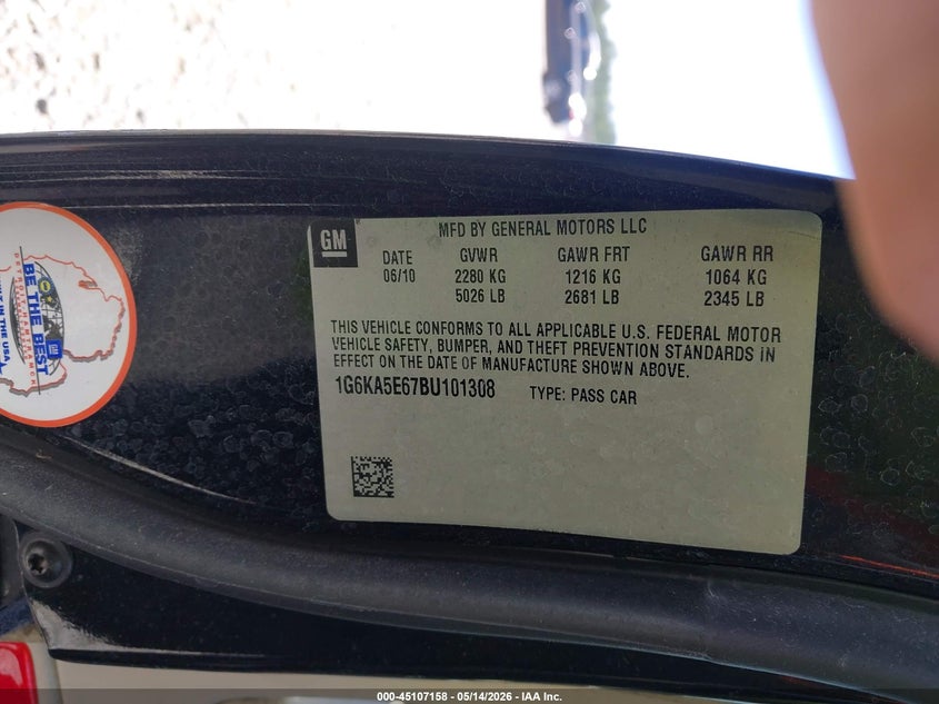 2011 Cadillac Dts Standard VIN: 1G6KA5E67BU101308 Lot: 45107158