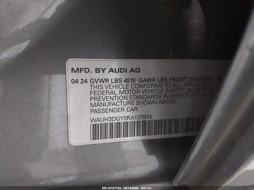 2024 Audi S3 Premium Plus Tfsi Quattro S Tronic VIN: WAUH3DGY0RA137974 Lot: 45107184