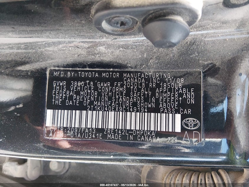 2009 Toyota Matrix VIN: 2T1KU40EX9C149194 Lot: 45107437