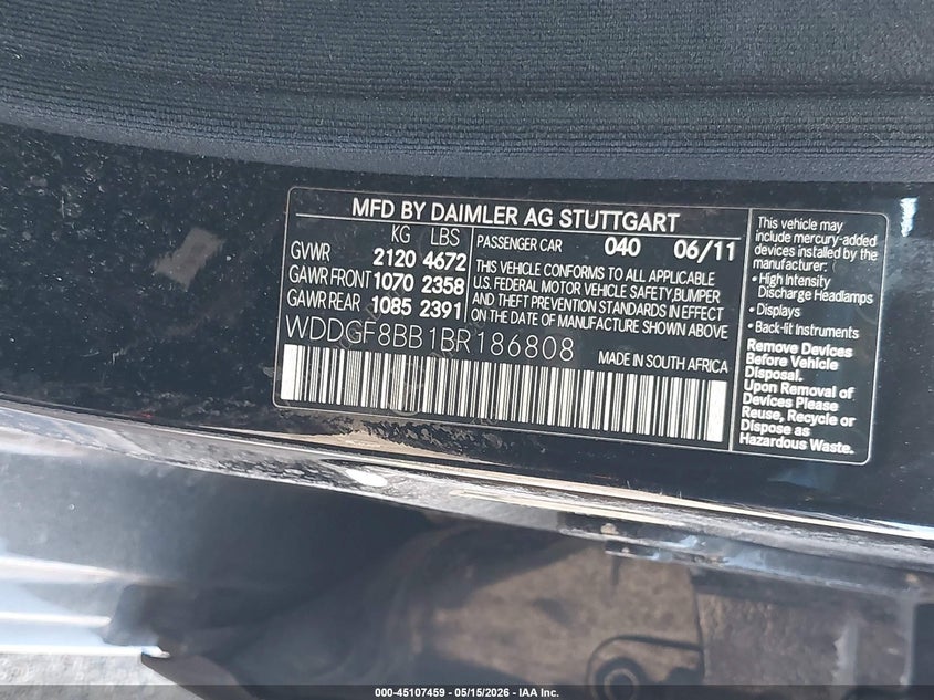 2011 Mercedes-Benz C 300 Sport 4Matic VIN: WDDGF8BB1BR186808 Lot: 45107459