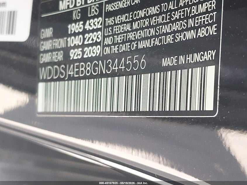 2016 Mercedes-Benz Cla 250 VIN: WDDSJ4EB8GN344556 Lot: 45107925