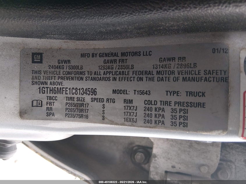 2012 GMC Canyon Sle1 VIN: 1GTH6MFE1C8134596 Lot: 45108323