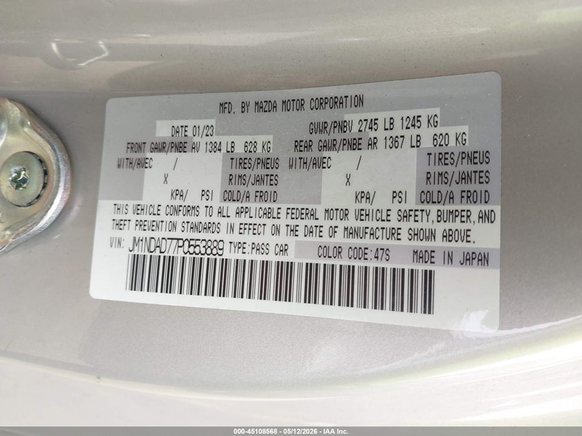 2023 Mazda Mx-5 Miata Grand Touring VIN: JM1NDAD77P0553889 Lot: 45108568