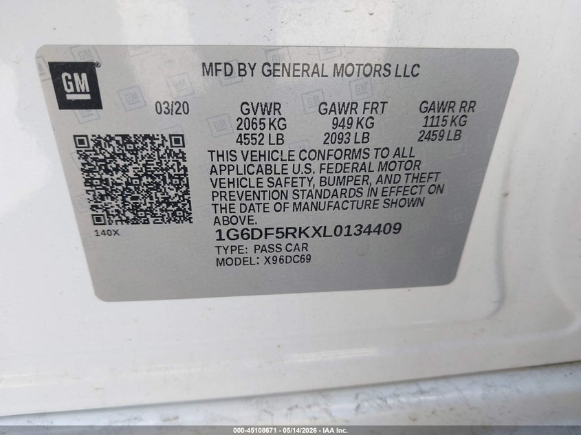 2020 Cadillac Ct4 Premium Luxury VIN: 1G6DF5RKXL0134409 Lot: 45108671